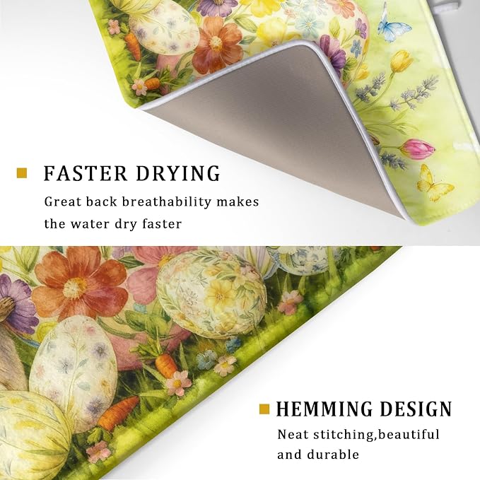 Easter Bunny Dish Drying Mat 18x24 Inch Eggs Floral Green Drying Pad - Image 3