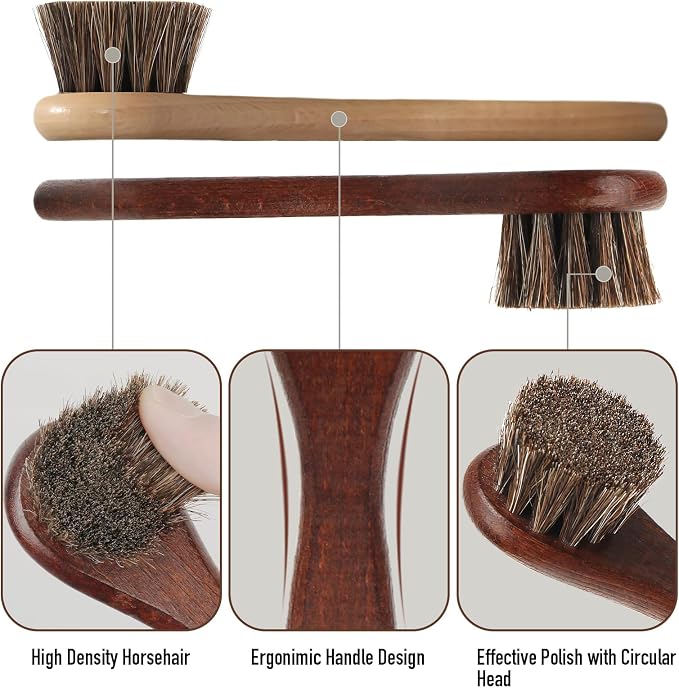 4-Piece 100% Horse Hair Shoe Brush Kit Premium Dauber Applicators Leather Care - Image 5