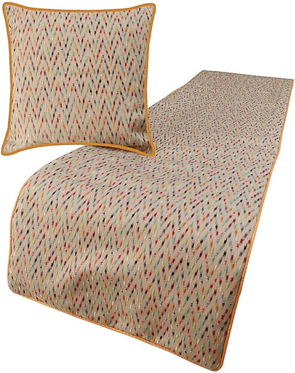 The HomeCentric King Queen Twin Beige & Multicolor Luxury Twin 53"x18" Bed Runner Without Pillow Cover, Chevron Embroidery Bed Scarf on Jacquard Embroidered Fabric - Happy Chevy