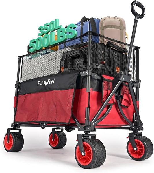 SUNNYFEEL Heavy Duty Collapsible Outdoor Utility Wagon Cart 500LB Capacity by SunnyFeelCamping