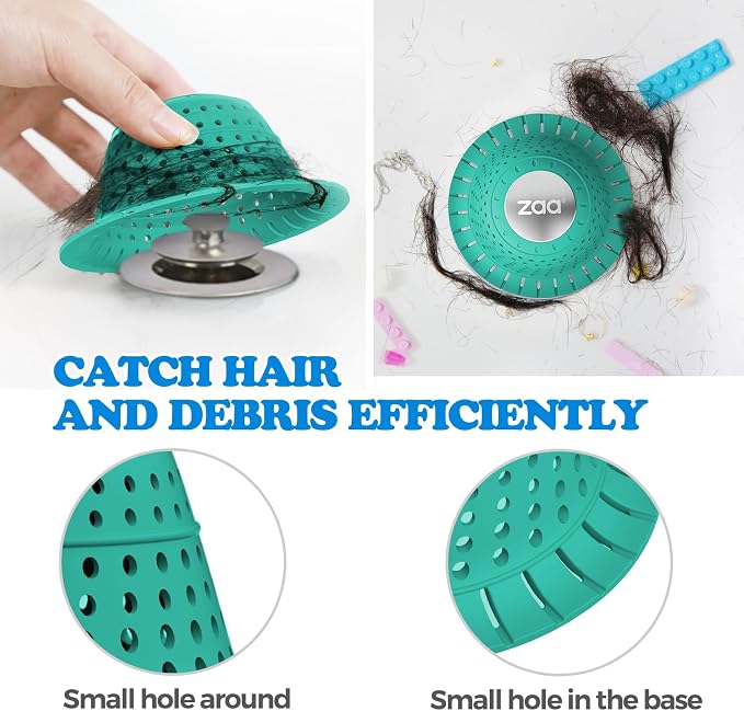 zaa Bathtub Drain Hair Catcher, Silicone Collapsible 1 Pack Drain Protector - Image 4