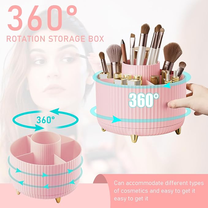 Diesisa Makeup Brush Holder Organizer, 360° Rotating Makeup Brush Organizer - Image 2