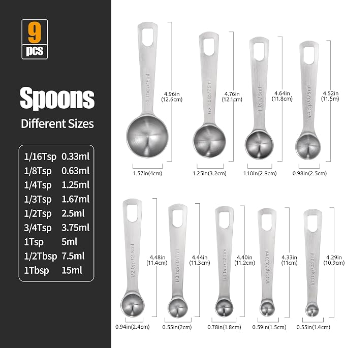 Doosu Measuring Spoons Set of 9-18/8 Stainless Steel Heavy Duty Teaspoons - Image 2