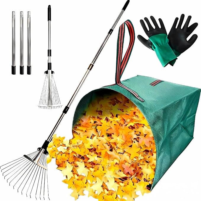 Leaf Rake for Lawns with 53 Gallon Dustpan-Type Leaf Bags, Heavy Duty Metal by RISETEX
