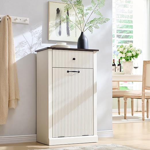 Modern Tilt-Out Trash Can Cabinet, 10 Gallon Fluted Laundry Hamper Cabinet by IFGETEnrichYourLivingSpace