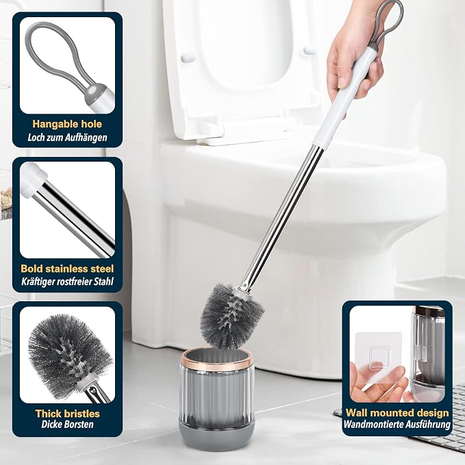 Toilet Bowl Brush and Holder 2 Pack Long Handle Toilet Brush - Image 4