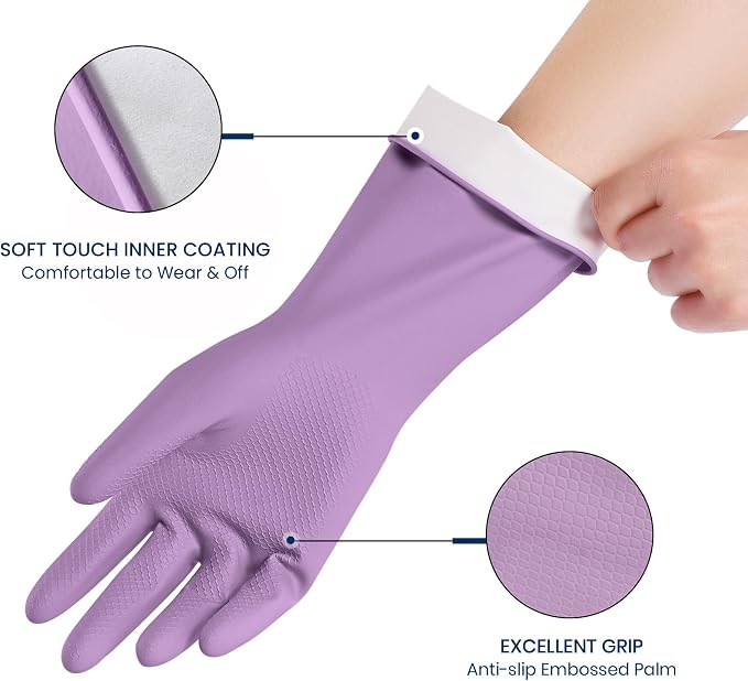 Rubber Cleaning Gloves for Dishwashing, 12 Pairs Reusable Kitchen Gloves for - Image 2