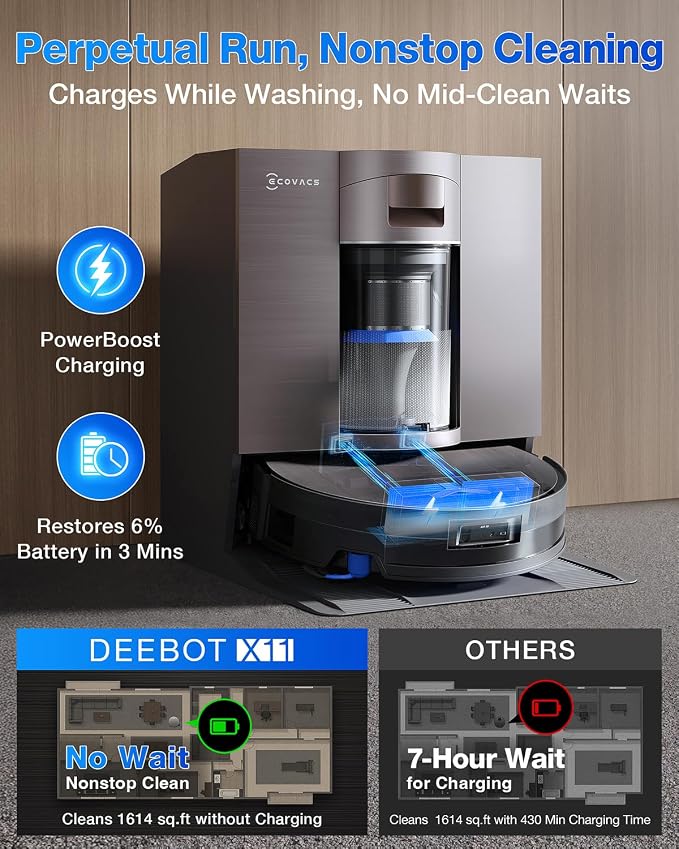 ECOVACS DEEBOT X11 OmniCyclone Robot Vacuum and Mop, PowerBoost Charging - Image 3