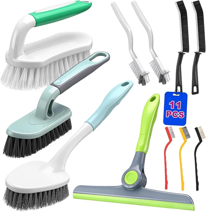 11 Pcs Cleaning Brush Set with Squeegee Crevice Gap Brushes Handheld Scrub by Yiyiring