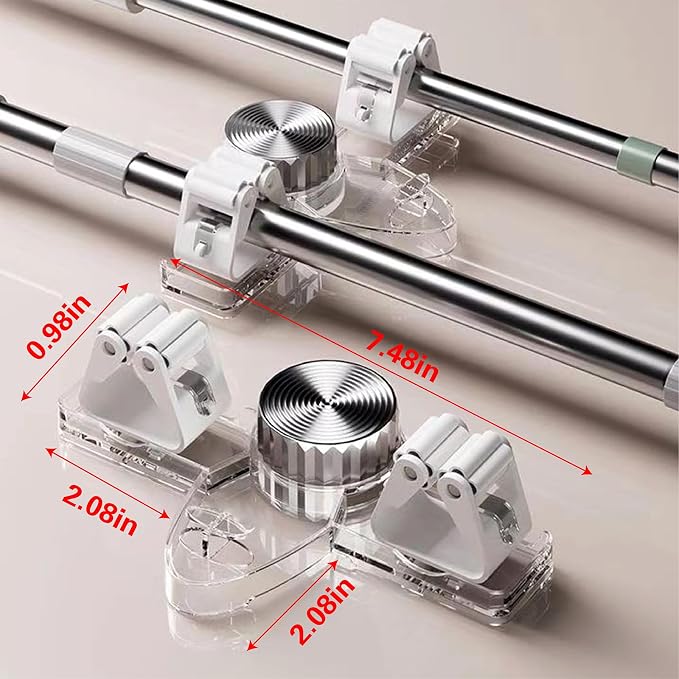 4 Pack Broom Holder Mop Hanger, No Drill Suction Cup Adjustable Organizer - Image 6