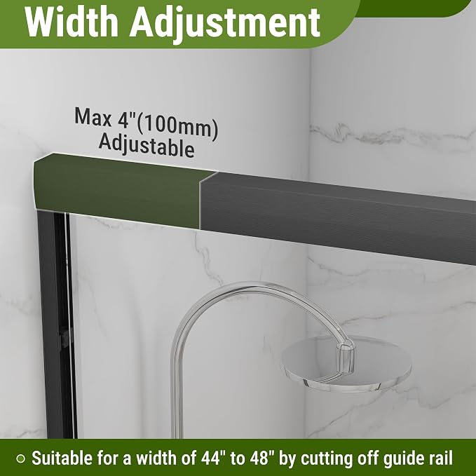 Shower Door 44-48" W * 72" H, Matte Black Double Sliding Shower Door - Image 4