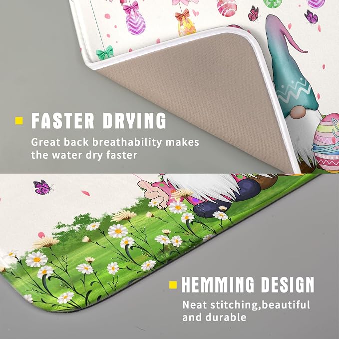 Giwawa Easter Gnome Dish Drying Mat Floral Eggs Bunny Kitchen Drainer Mat 16x18 - Image 3