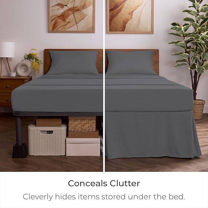 Mellanni Bed Skirt Cal King Size- Bed Skirting - 15-Inch Tailored Drop Pleated Dust Ruffle - Hotel Luxury Bedding - Wrinkle, Fade, Stain Resistant - 1 Bedskirt (Cal King, Gray)