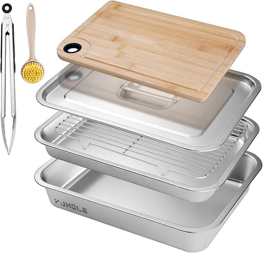 Grilling Prep and Serve Trays, Stainless Steel Large Capacity Food Prep Trays by YJHOLE