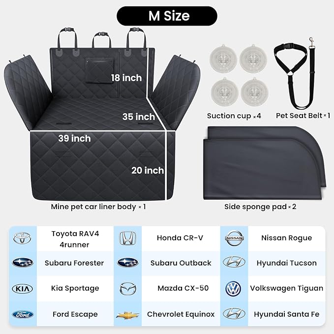 REEVAA SUV Cargo Liner for Dogs, Full Coverage Non-Slip Cargo Cover with Cushioned Sides to Protect Your Dog, Waterproof & Durable, Machine Washable Trunk Protector Mat (M, Black)