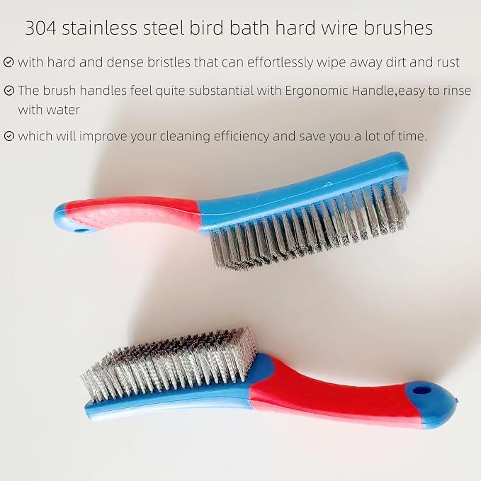 2 Pcs Bird Bath Hard Wire Brushes，Iron Out Rust Stain Remover，Bathtub Cleaning - Image 5