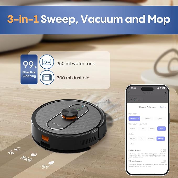 Robot Vacuum and Mop with Self-Emptying, 5000Pa Robot Vacuum Cleaner with LiDAR - Image 5