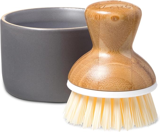 Full Circle Bubble Up Bamboo Dish Brush & Ceramic Soap Dispenser – Family Safe by FULLCIRCLE