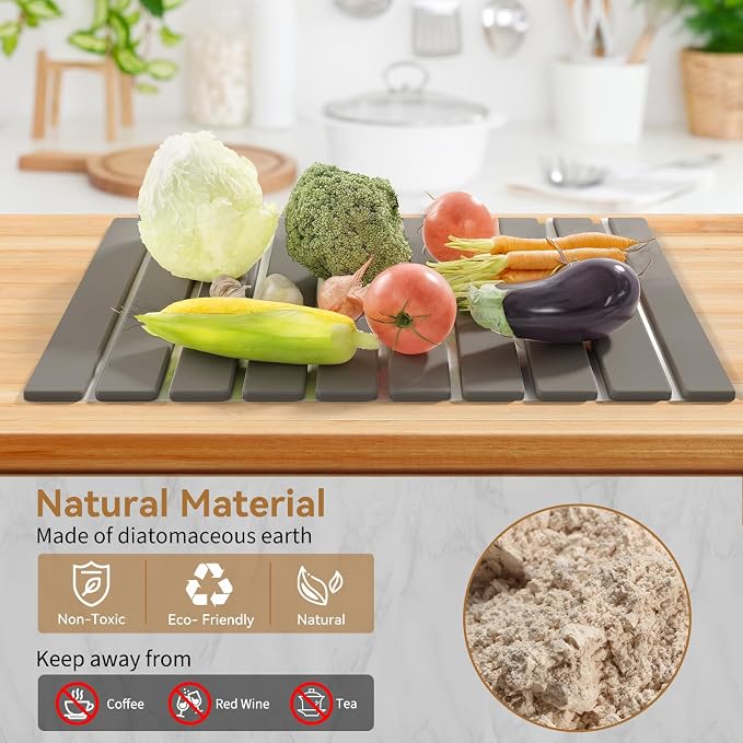 Stone Dish Drying Mats for Kitchen Counter, 23.6''x15.3'' Foldable Quick Dry - Image 5