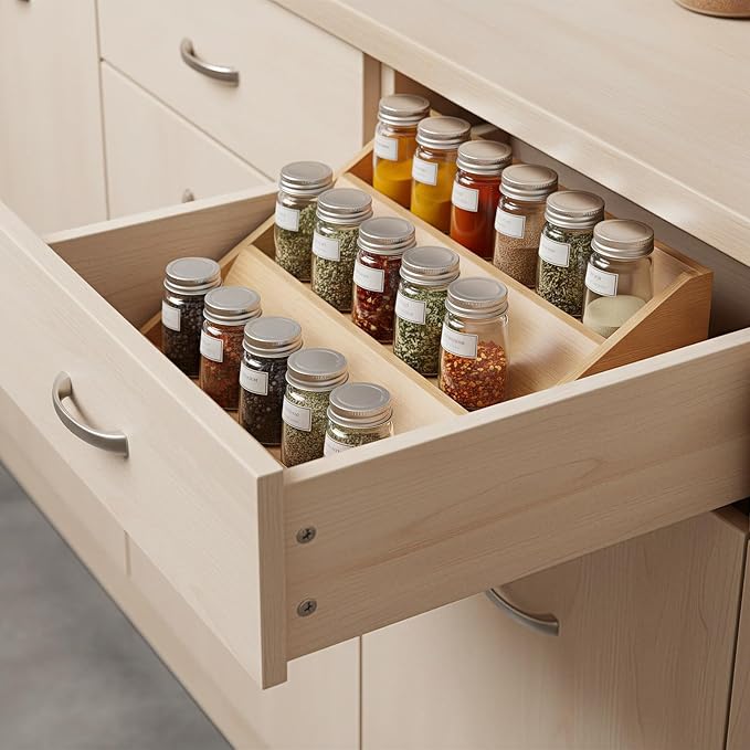 Bamboo Spice Rack Organizer for Kitchen Counter, 3 Tier Foldable Spice Shelf - Image 9