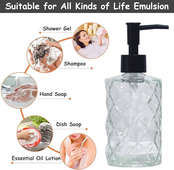 Crystal Glass Soap Dispenser, 12oz Clear Bathroom Hand Dispenser, Lotion - Image 4
