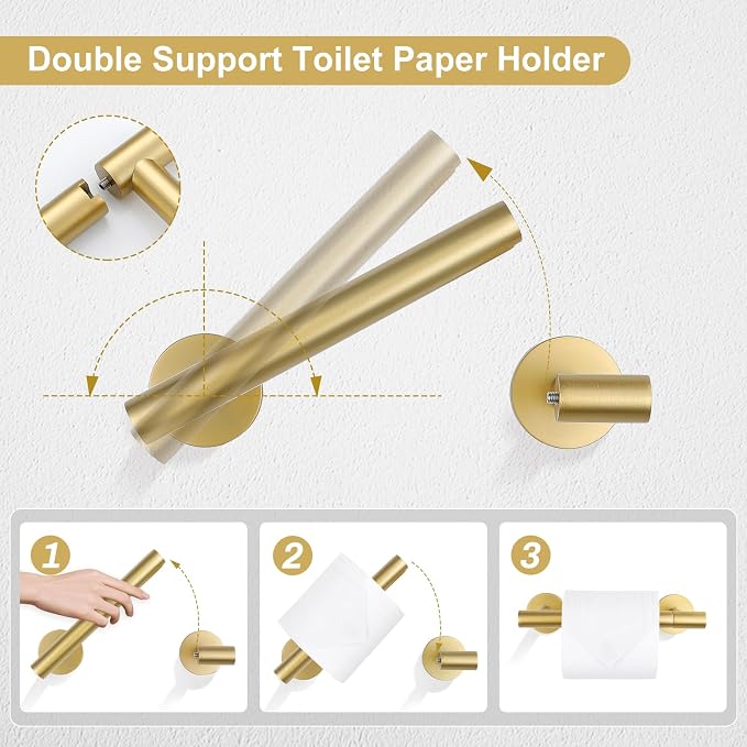 TQKAG 8-Pieces Bathroom Hardware Set Brushed Gold SUS304 Stainless Steel Bath - Image 4