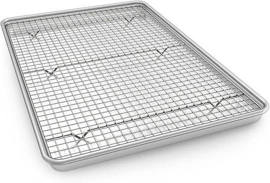 Half Sheet Pans with Rack Set, 18 Inch Commercial Quality Baking Sheet Pan Set by EWFEN