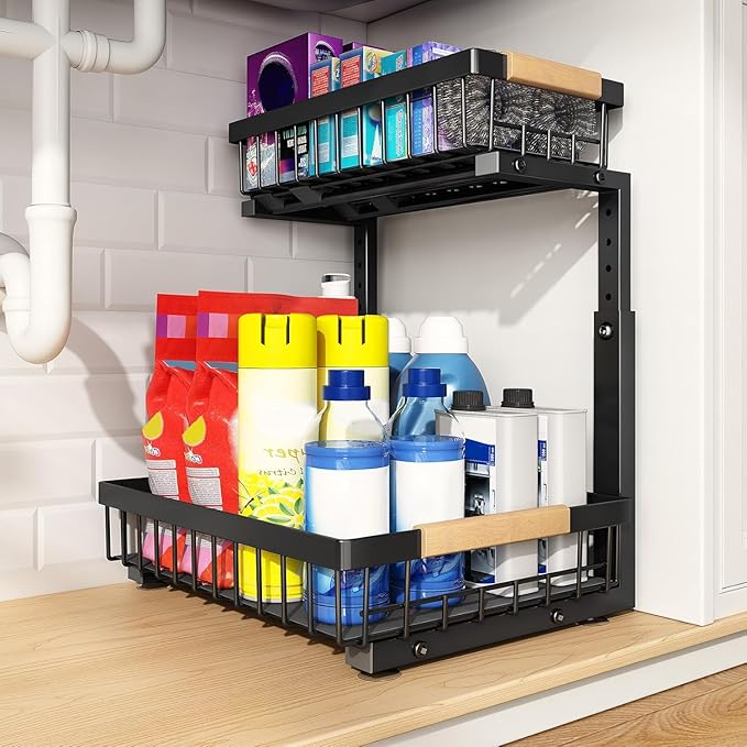 PXRACK Large Under Sink Organizer, Adjustable Height, 2-Tier Slide Out by PXRACK
