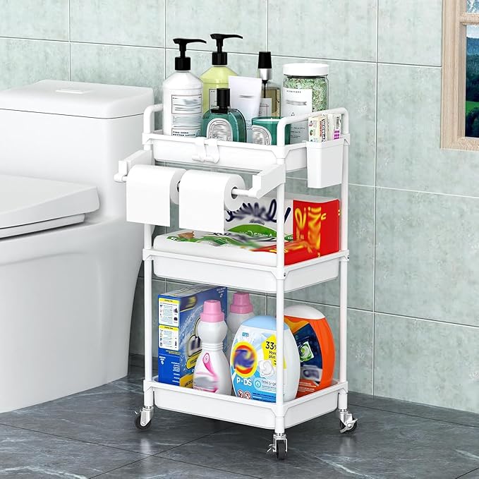 SPACEKEEPER Rolling Storage Cart, 3 Tier Utility Cart Laundry Room Organization - Image 6