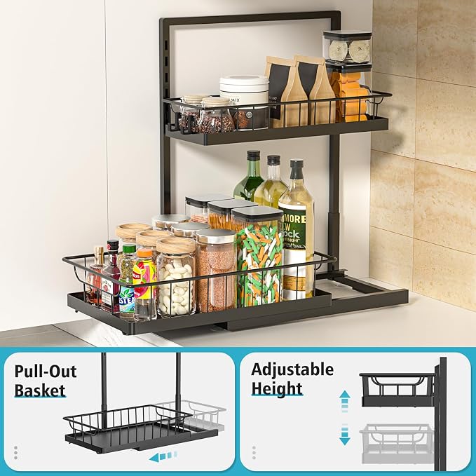 WOWBOX 2 Pack Under Sink Organizer 2 Tier Slide Out Cabinet Organizer Under - Image 4