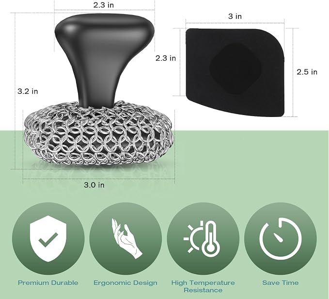 Cast Iron Scrubber | Dish Scrub Brush | 316 Cast Iron Cleaner Chainmail Scrubber - Image 4