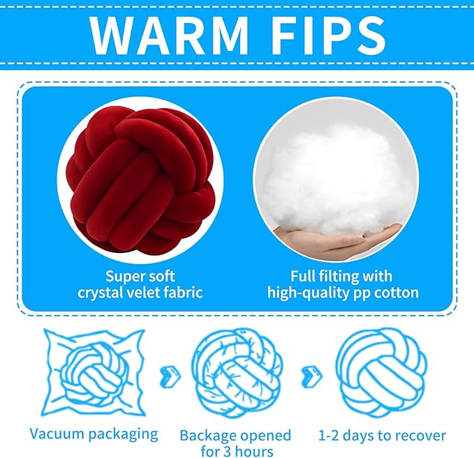 Knot Ball Pillows, Round Throw Pillow Cushion Home Decoration Soft Plush Pillow, Throw Knotted Ball Pillow Handmade Children Room Decoration Round Plush Toy Pillow (Dark Red,8.5"/22cm)