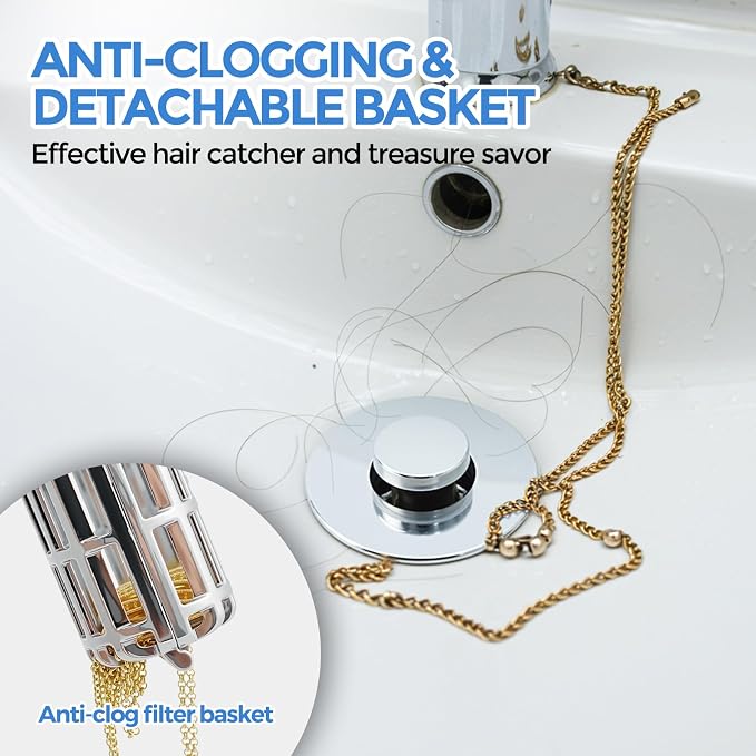 zaa Bathroom Sink Drain Strainer - 3 in 1 Sink Stopper Bathroom Drain - Image 2