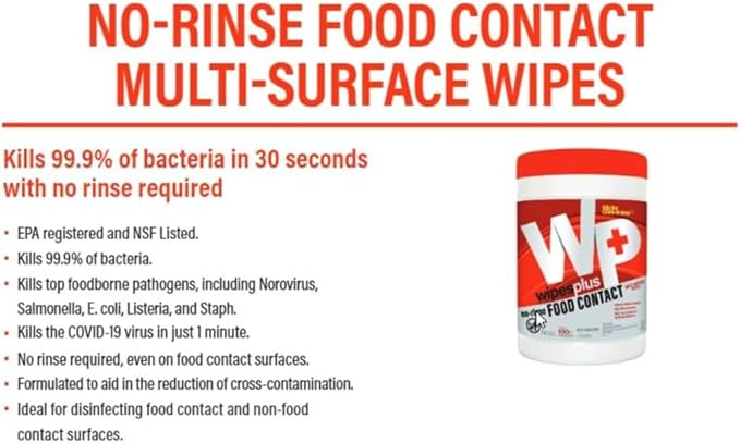 WIPESPLUS No-Rinse Food Contact Wipes Canister Multi-Surface Wipes, Unscented - Image 8