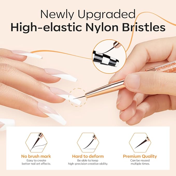 modelones Nail Art Brushes, Super Fine Liner Nail Brush Kit Dual-ended - Image 5