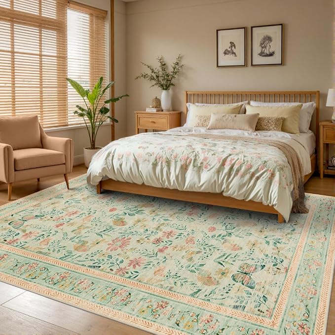 Floral Rug for Living Room Bedroom, 8x10 Washable Rug, Large Non Slip Low Pile - Image 3
