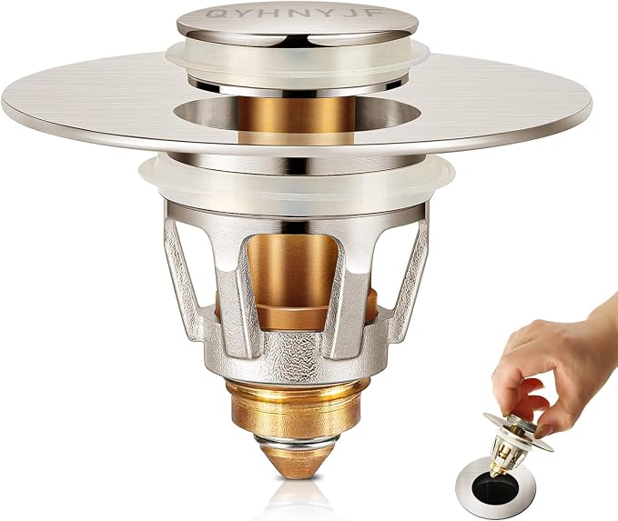 Bathroom Sink Stoppers Brushed Nickel – Pop Up Drain Stopper & Strainer - Image 8