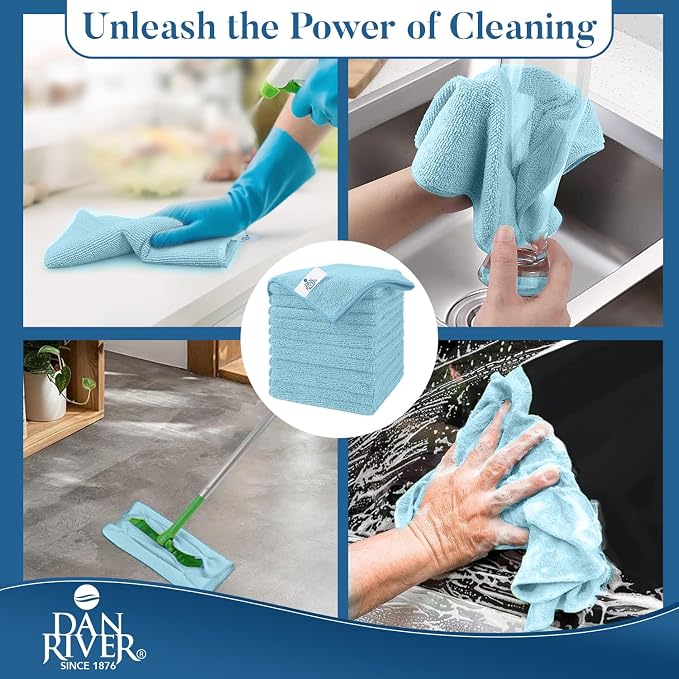 DAN RIVER 24-Pack Blue Microfiber Towels – Ultra Absorbent, Lint-Free & - Image 7
