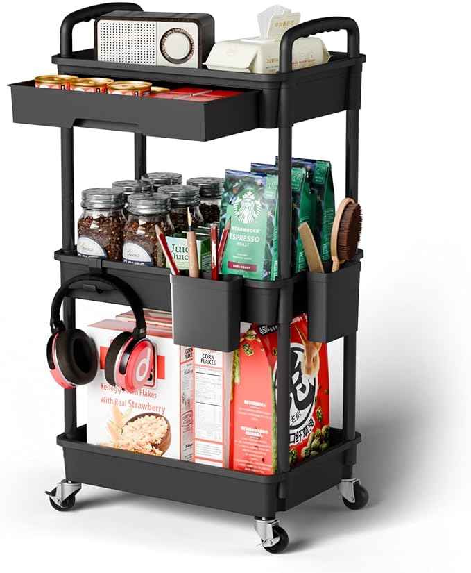 3 Tier Rolling Cart Organizer, Laundry Room Bathroom Organizers and Storage by Sorgion