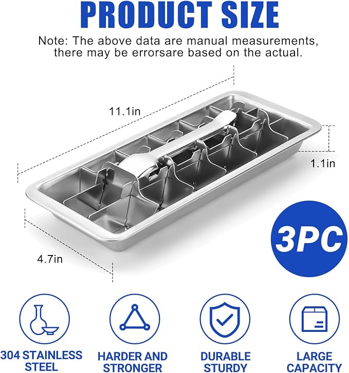 3 Pack 18-Slot Ice Cube Trays Stainless Steel - Image 4