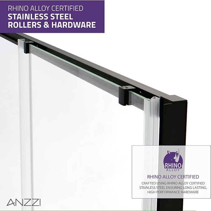 ANZZI 72 x 60 inch Framed Shower Door in Matte Black | Halberd Water Repellent - Image 7