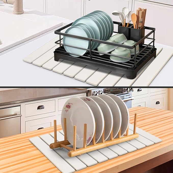 Large Stone Dish Drying Mats for Kitchen Counter, Quick Drying Collapsible Dish - Image 5