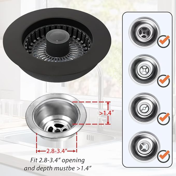 Kitchen Sink Drain Strainer, 3 in 1 Pop Up Kitchen Sink Stopper, - Image 4