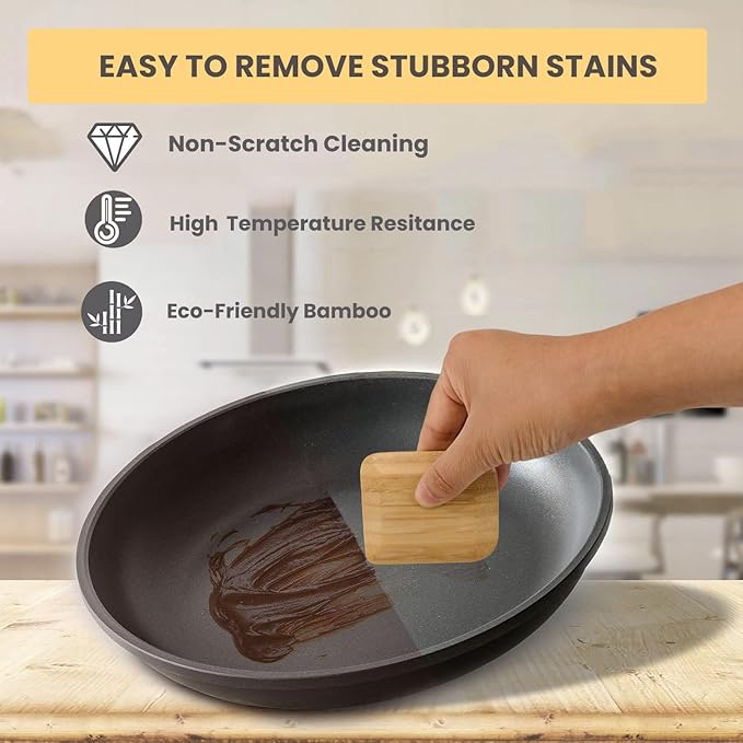 Bamboo Pan Scraper Tool, Size 2.8" x 2.4" Eco-Friendly Pot Scraper, Clean Pans - Image 2