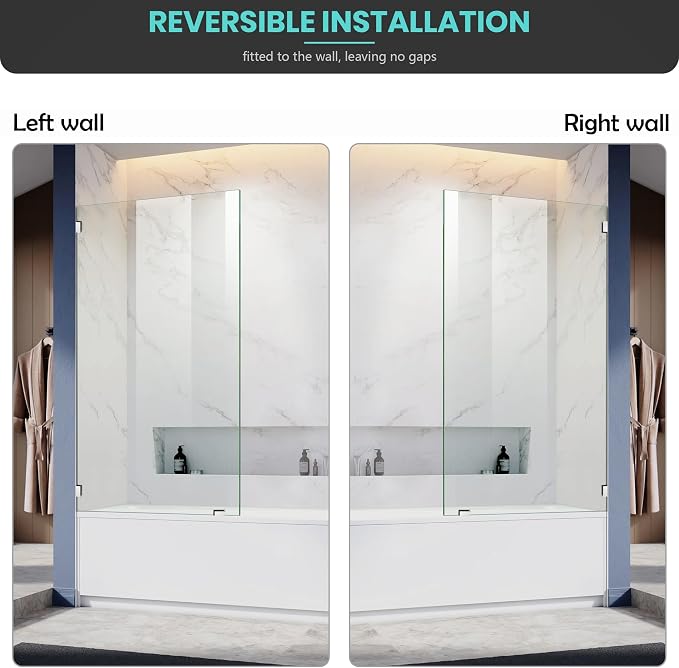 34" W x 58" H Frameless Single Fixed Bath Panel, Fixed Bathtub Screen - Image 7