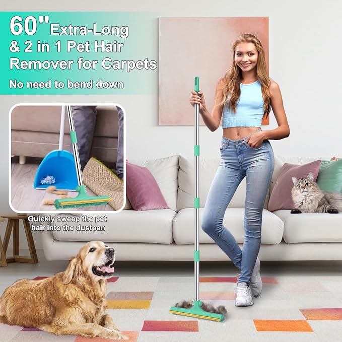 Carpet Rake for Pet Hair Removal, Reusable Pet Hair Remover Broom, Lint Remover - Image 2