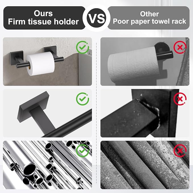 10 Pieces Matte Black Towel Bar Set, Double Dase Toilet Paper Holder Bathroom - Image 5