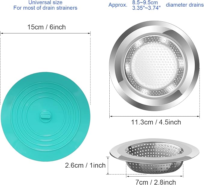 V-TOP Kitchen Drain Strainer Stopper 4 Pack, Universal 6 Inch Silicone Plug - Image 4