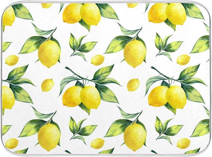Tropical Lemon Leaves Dish Drying Mat 18x24 by Wamika