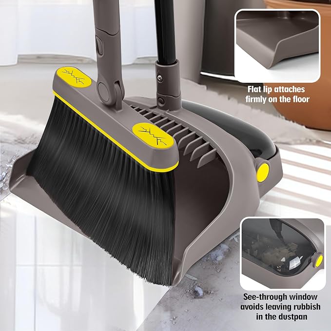 JEHONN Broom with Dustpan Combo Set Lightweight 54'' Long Handle Swivel Broom - Image 5